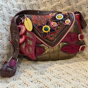 Bracher Emden Buckle Purse Raspberry Snakeskin Leather Embellished New